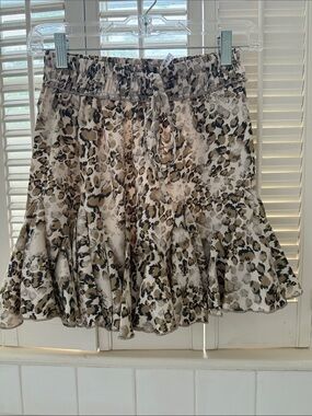Leopard Print Ruffle Skater Skirt - Neutral